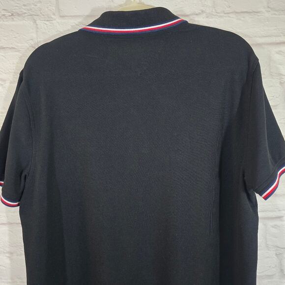 A Tommy Hilfiger Black Polo Shirt for Men Size L Short Sleeve Striped Sleeves - Picture 6 of 9
